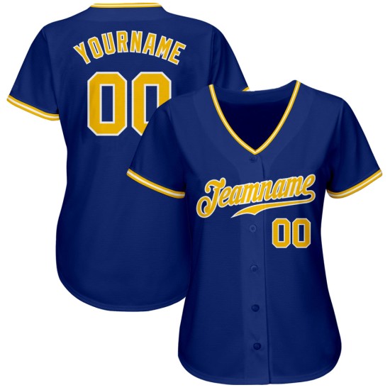 Baseball Royal Jersey Custom Gold-White Authentic Baseball Royal Jersey Custom Gold-White Authentic