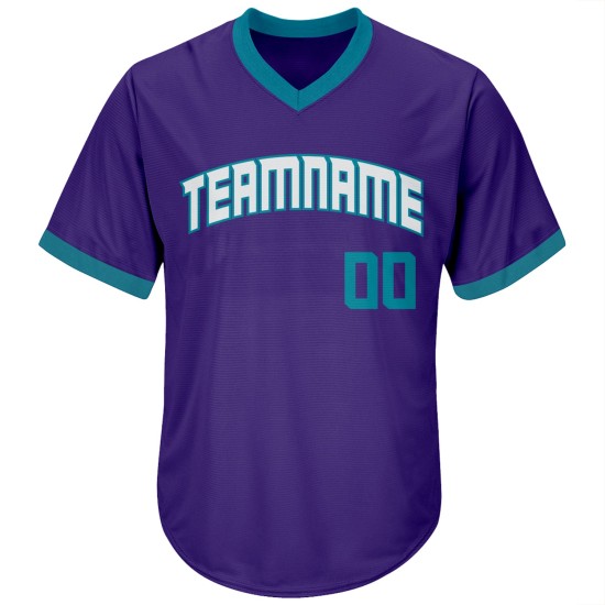 Throwback Jersey Shirt Custom Purple Baseball Teal-White Authentic Rib-Knit Throwback Jersey Shirt Custom Purple Baseball Teal-White Authentic Rib-Knit
